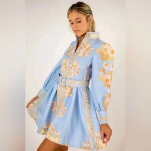 Beulah London x Tuckernuck “Leila” blue floral belted dress